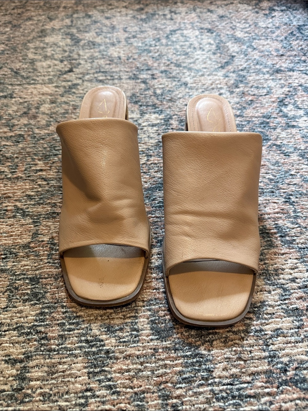 Joie Tan Open-Toe Block Heal Mules